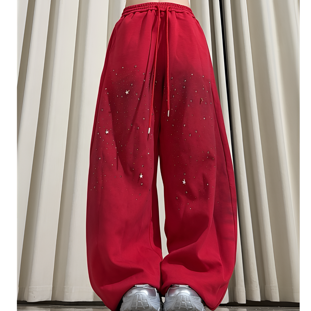 （贝贝专属）2558款烫钻钻长裤阔腿裤刺绣渐变直筒弯刀裤时尚