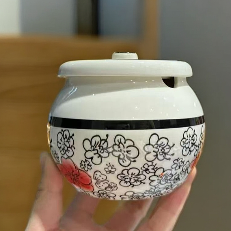 白瓷-梅花调料罐罐子1824