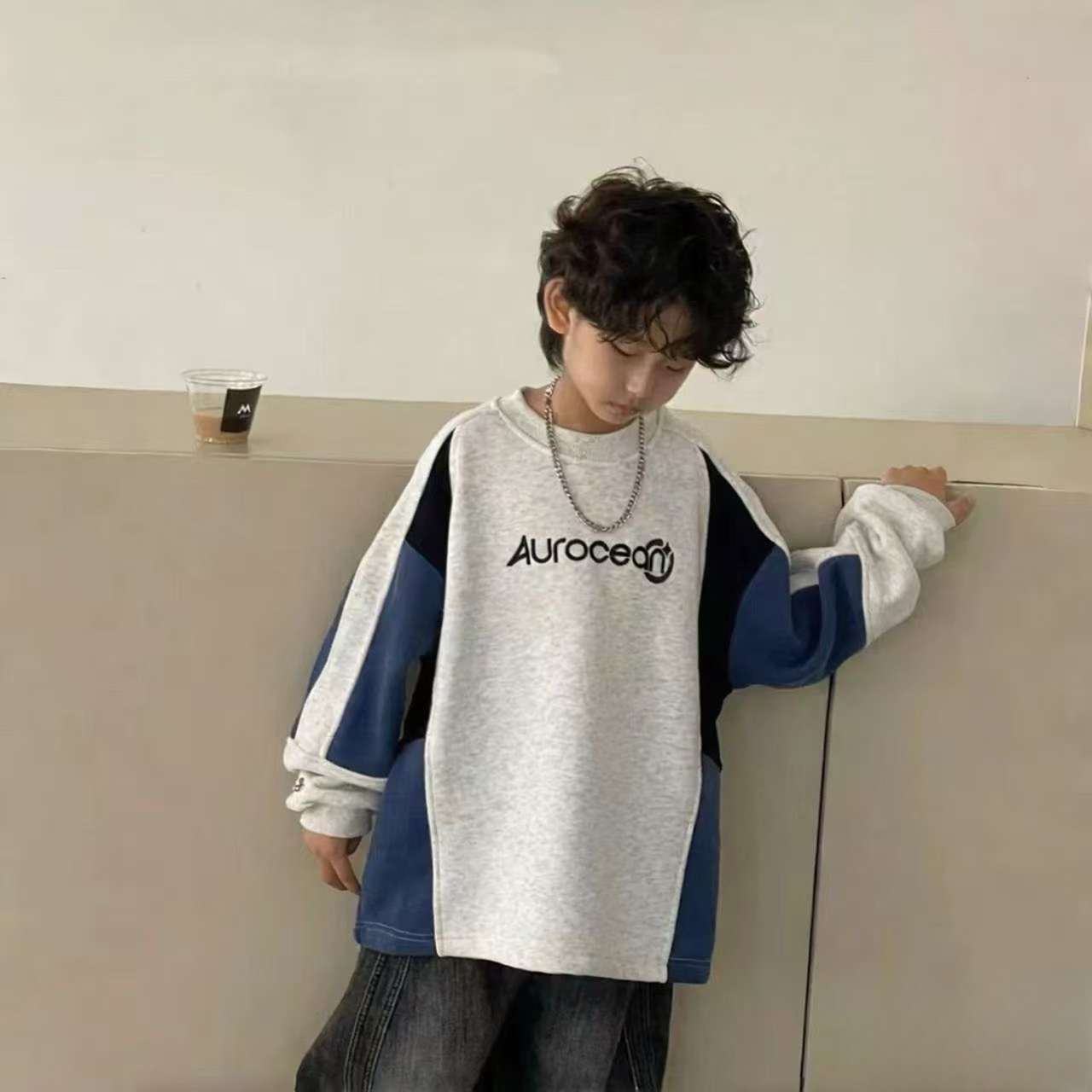 【小哥童装】厚款休闲风套头卫衣中大童春秋休闲男圆领卫衣字母2635