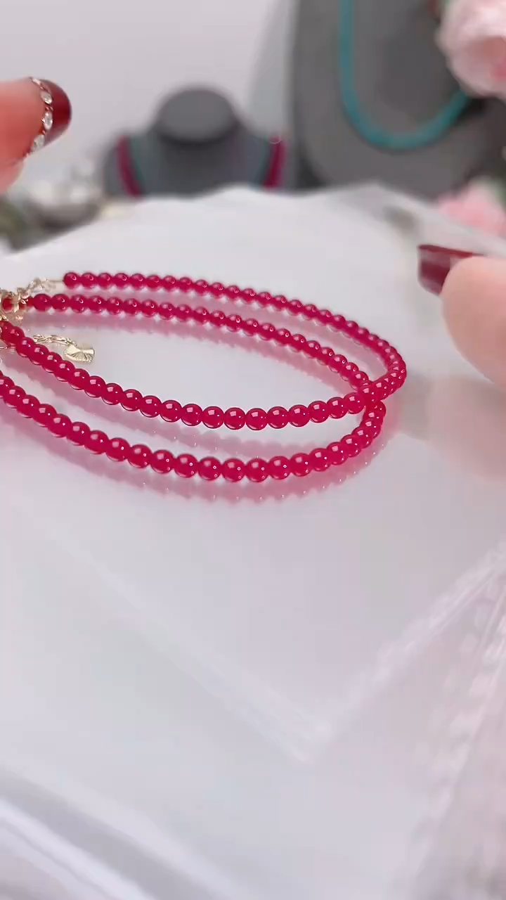 银S925镶嵌手链红宝石圆52