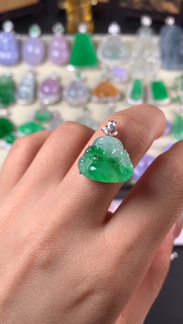 吊坠(不含链)18K金镶嵌翡翠吊坠