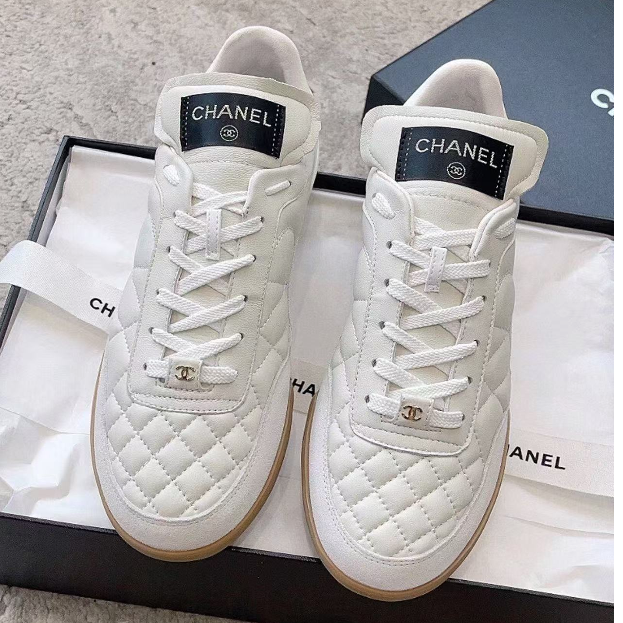 未使用 Chanel/香奈儿 白色格纹休闲板鞋37.5