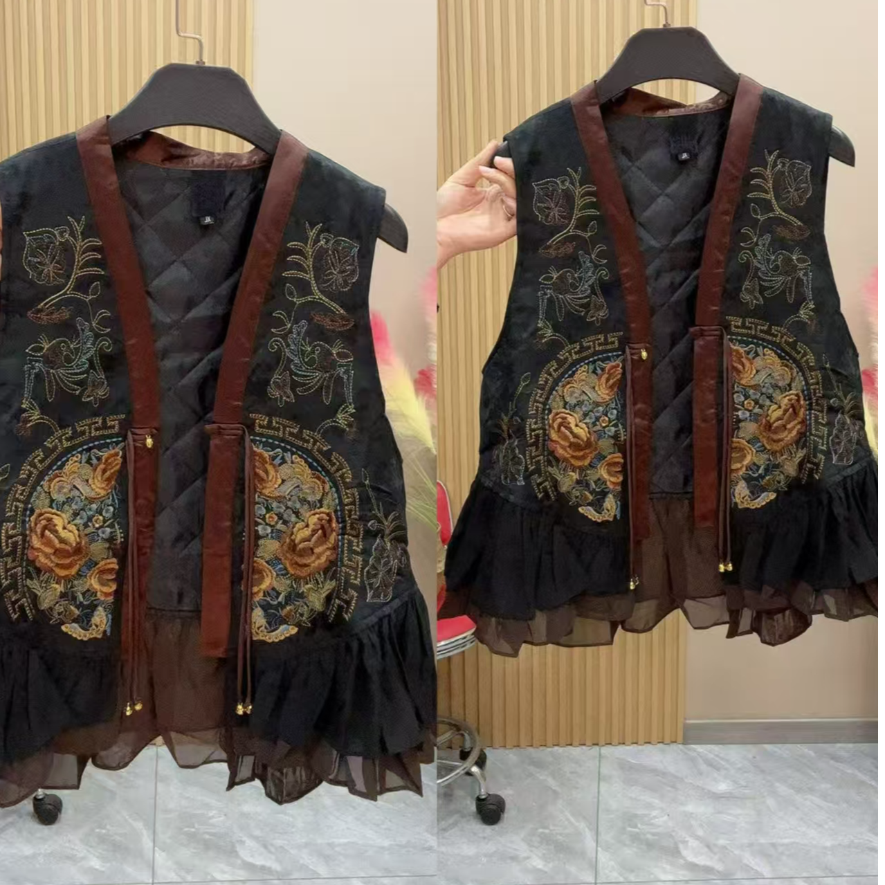 秋冬款时尚刺绣网红ins中国风复古马甲马夹中式