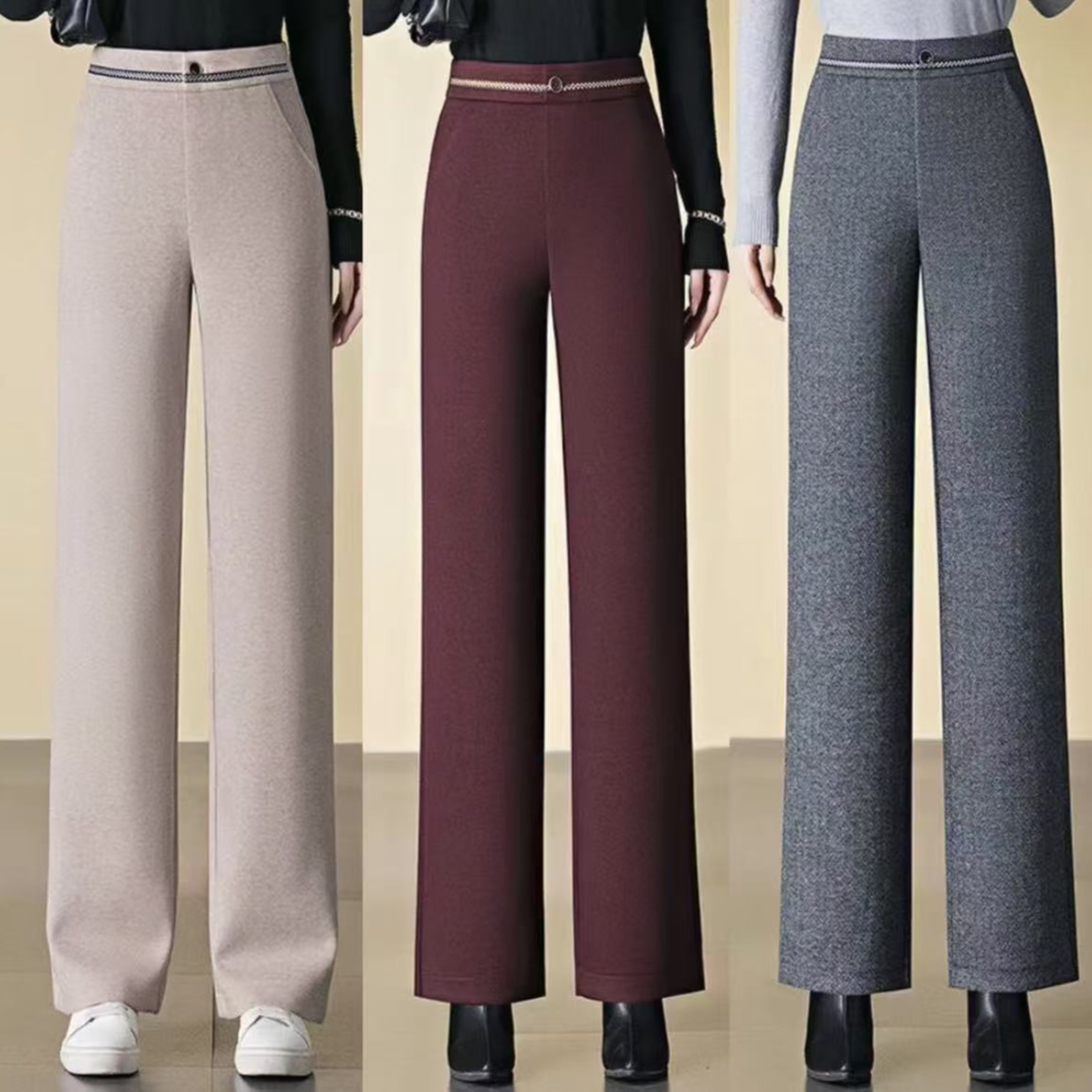 【轻奢招牌直筒长裤】8976人字纹高定大气显瘦百搭棋盘格直筒拖地裤