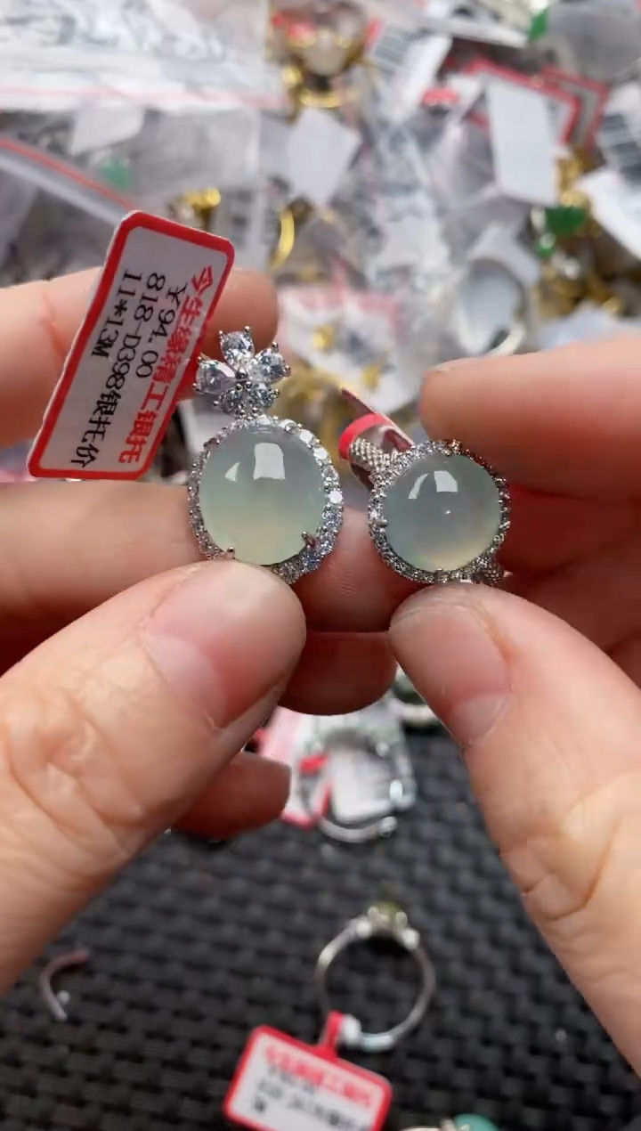 银S925镶嵌戒指翡翠5555---8