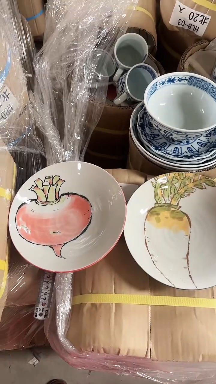 陶瓷日本进口美浓烧蔬菜陶瓷21.5cm 两件套