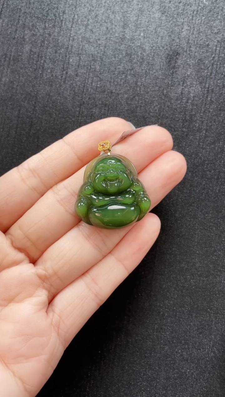 吊坠(赠链)18K金镶嵌和田玉多样性发一