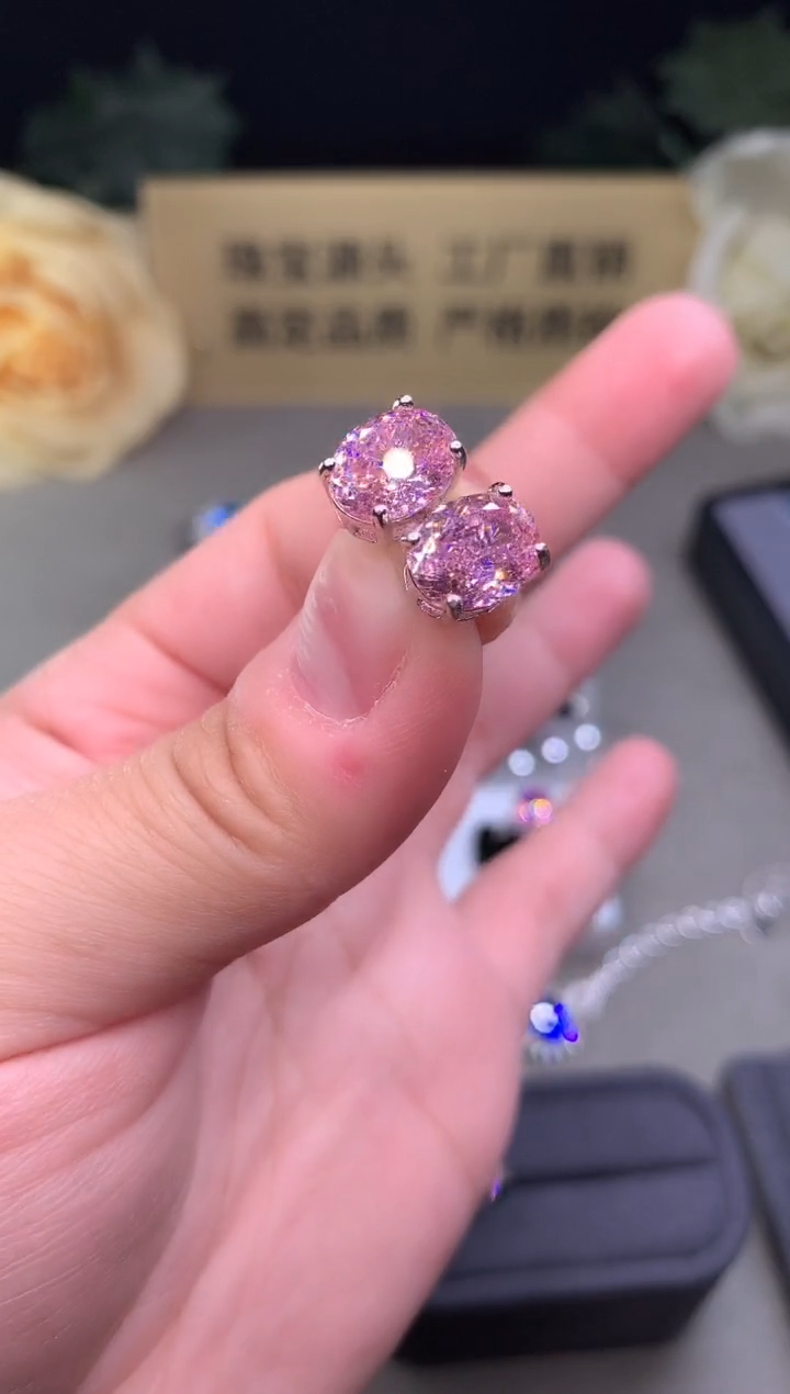 银S925镶嵌耳钉碧玺5858