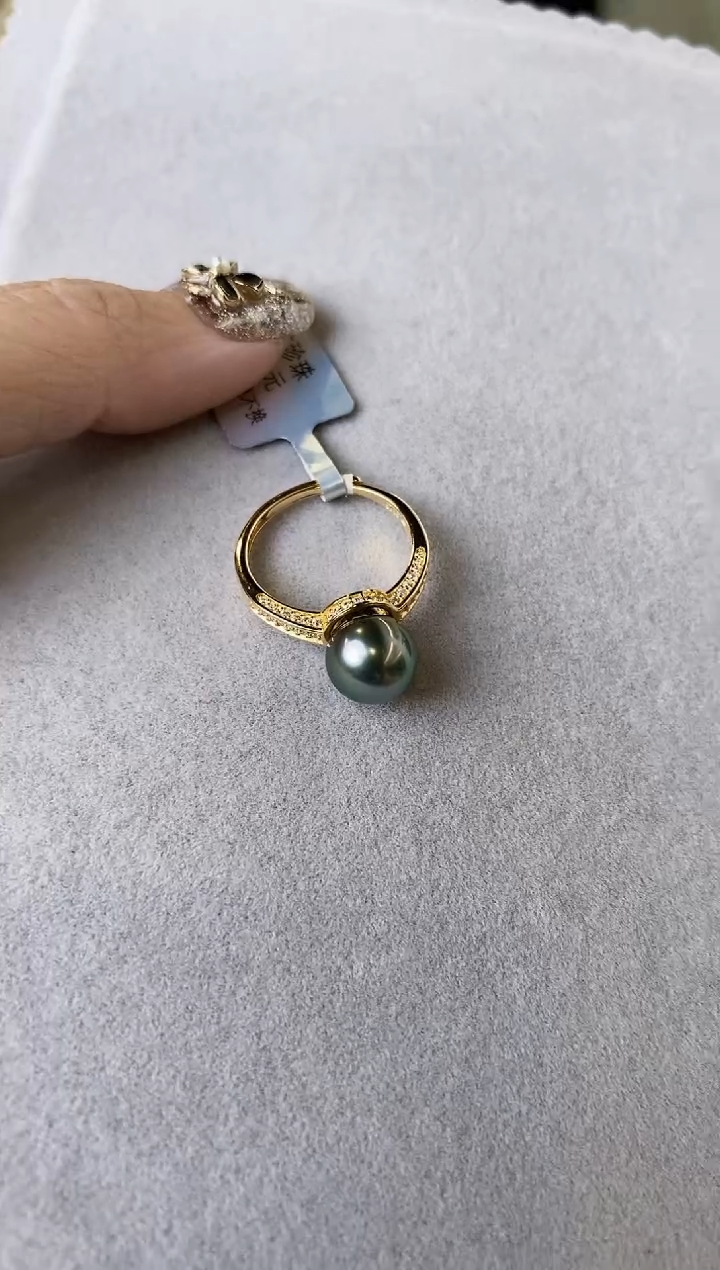【闪购商品】海水珍珠戒指银S925镶嵌8-9大溪地黑珍珠戒指