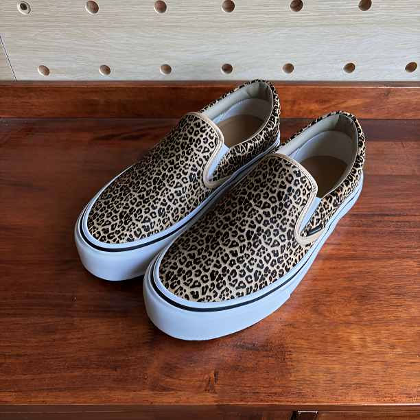 Thawanda男女同款春夏豹纹马毛一脚蹬软木层底增高硫化板鞋