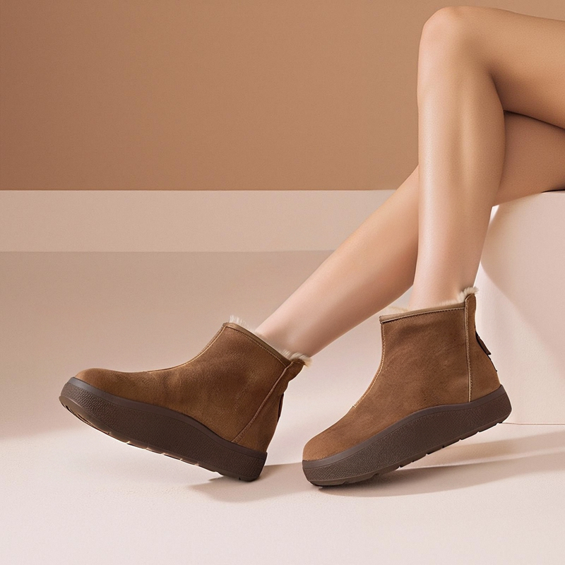 加绒加厚雪地靴靴子女款冬季真皮短靴复古舒适保暖厚底软底棉靴