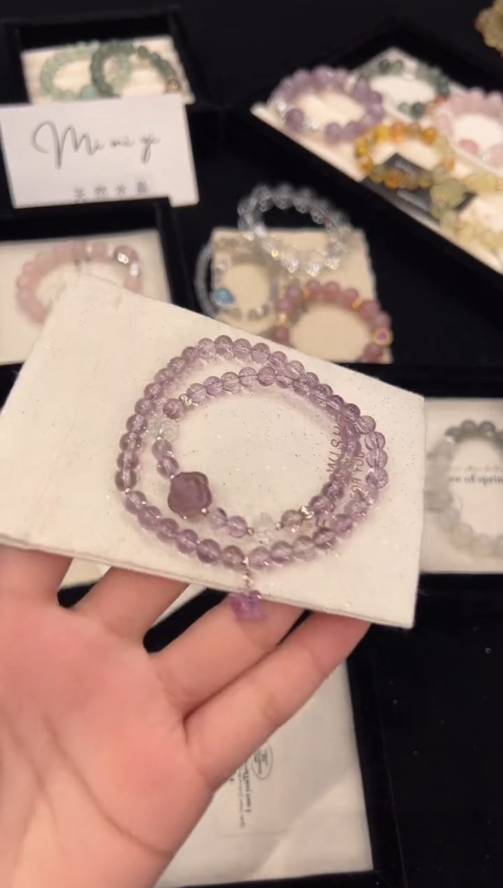 【闪购商品】水晶手链银S925镶嵌紫水晶双圈手链x856