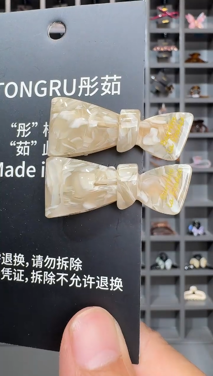 非金属醋酸醋酸韩国品牌发饰4cm蝴蝶结鸭嘴边夹一对白色碎花