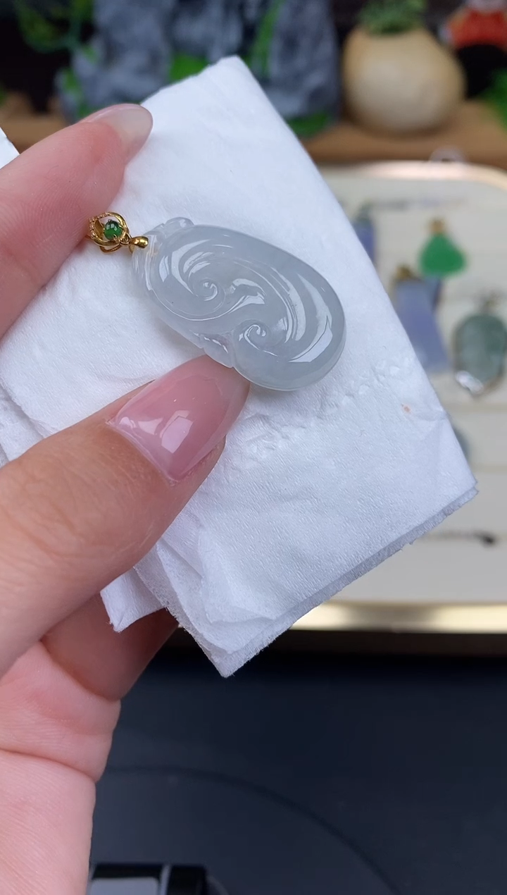 吊坠(不含链)18K金镶嵌翡翠如意18K金扣镶嵌@@CMT