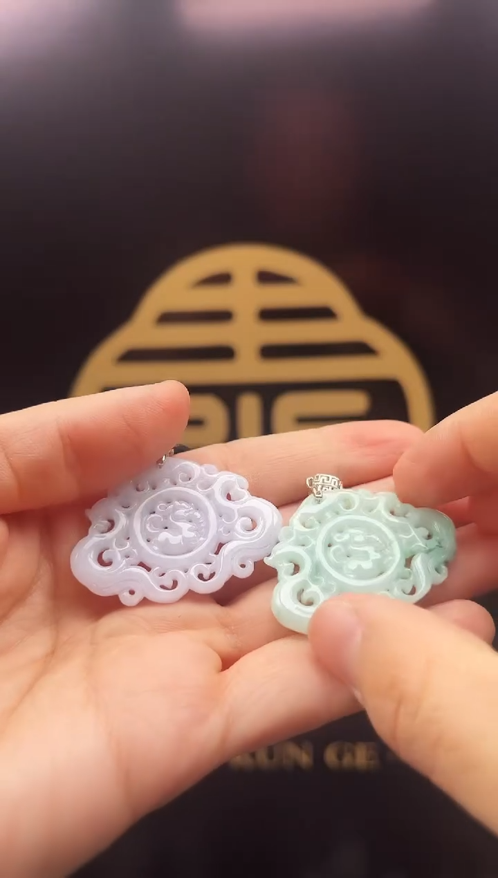 【闪购商品】翡翠颈饰银S925镶嵌缅甸翡翠龙凤锁