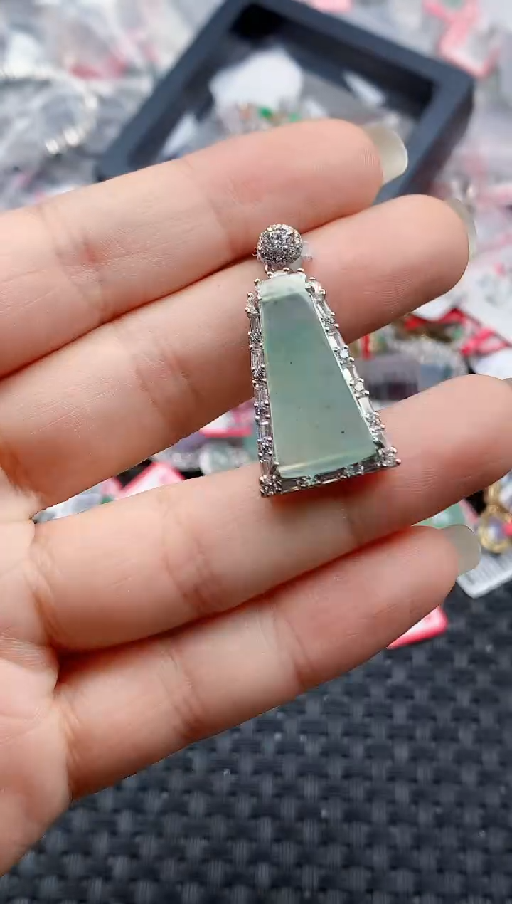 银S925镶嵌戒指翡翠天然A货缅甸翡翠