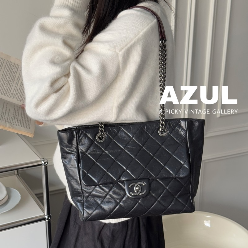 95新 Chanel/香奈儿 【24期免息】黑银牛皮孟买托特手提单肩包52362