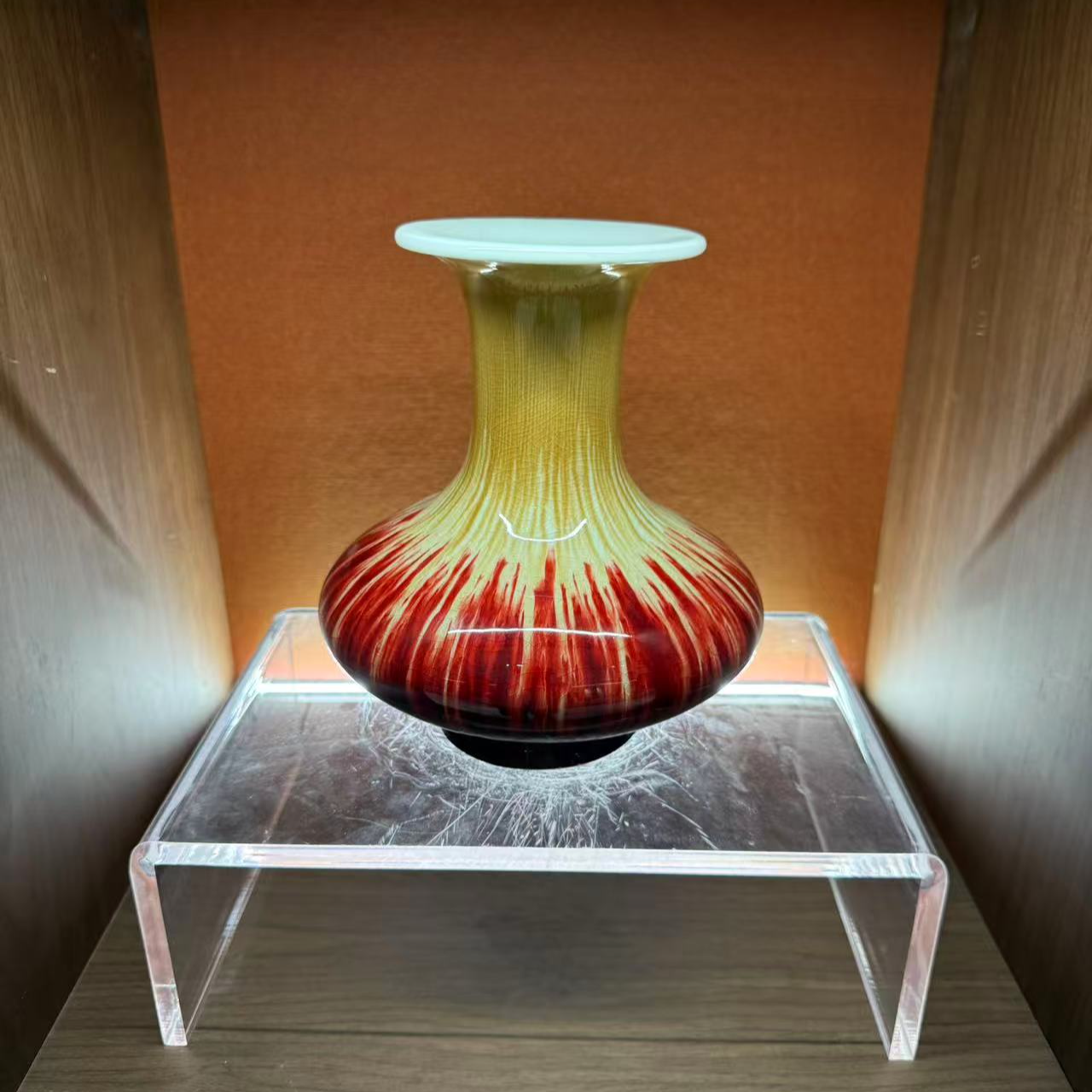 80件建国瓷厂郎红窑变扁肚瓶