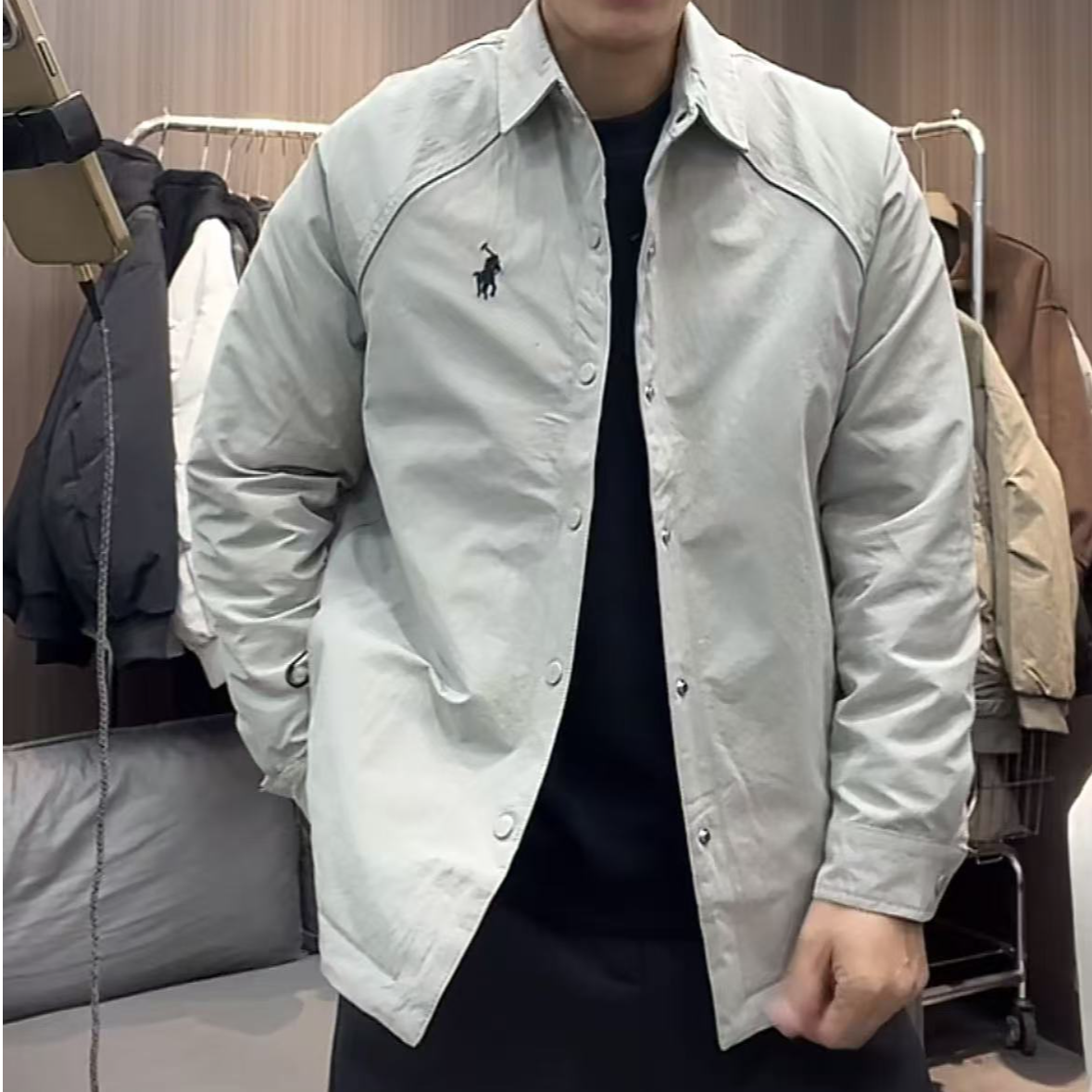 秋冬新款棉衣刺绣拉链口袋拼接裁剪翻领衬衣夹克棉衣外套9129