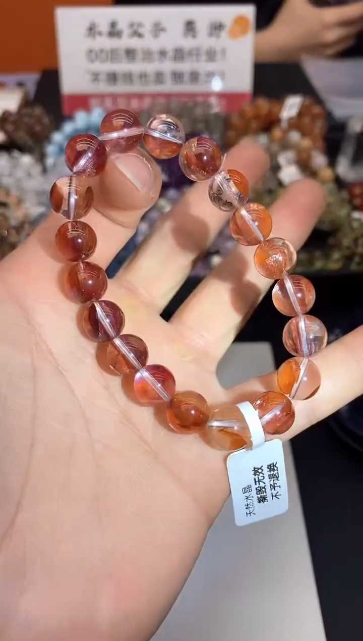 水晶手串未镶嵌A20红胶花10mm