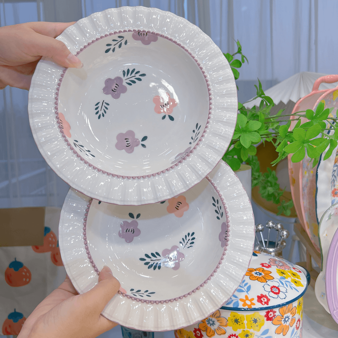 紫萱花家用陶瓷餐具8.5英寸草帽盘汤盘菜盘