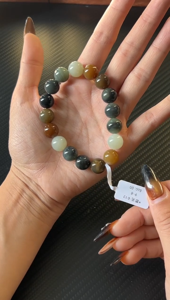 未镶嵌手串和田玉若羌微色差卡12MQ