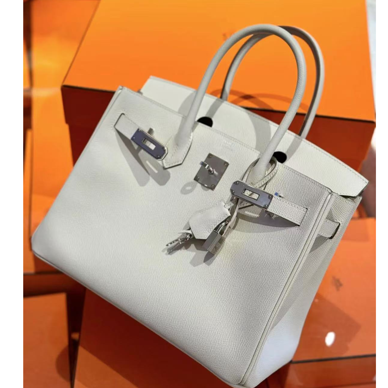 99新 Hermes/爱马仕  birkin30 奶油白 银扣 e皮 Z刻