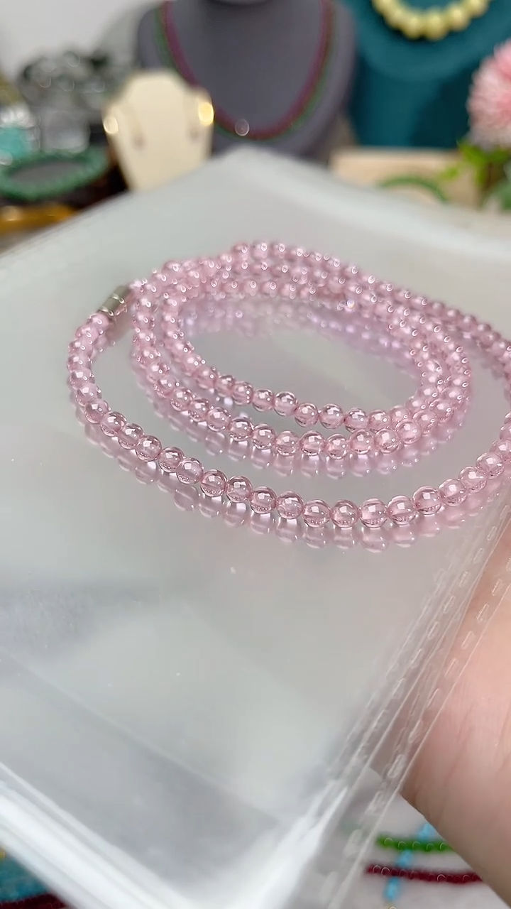 【闪购商品】锆石苏联钻手链银S925镶嵌粉色吸扣圆99