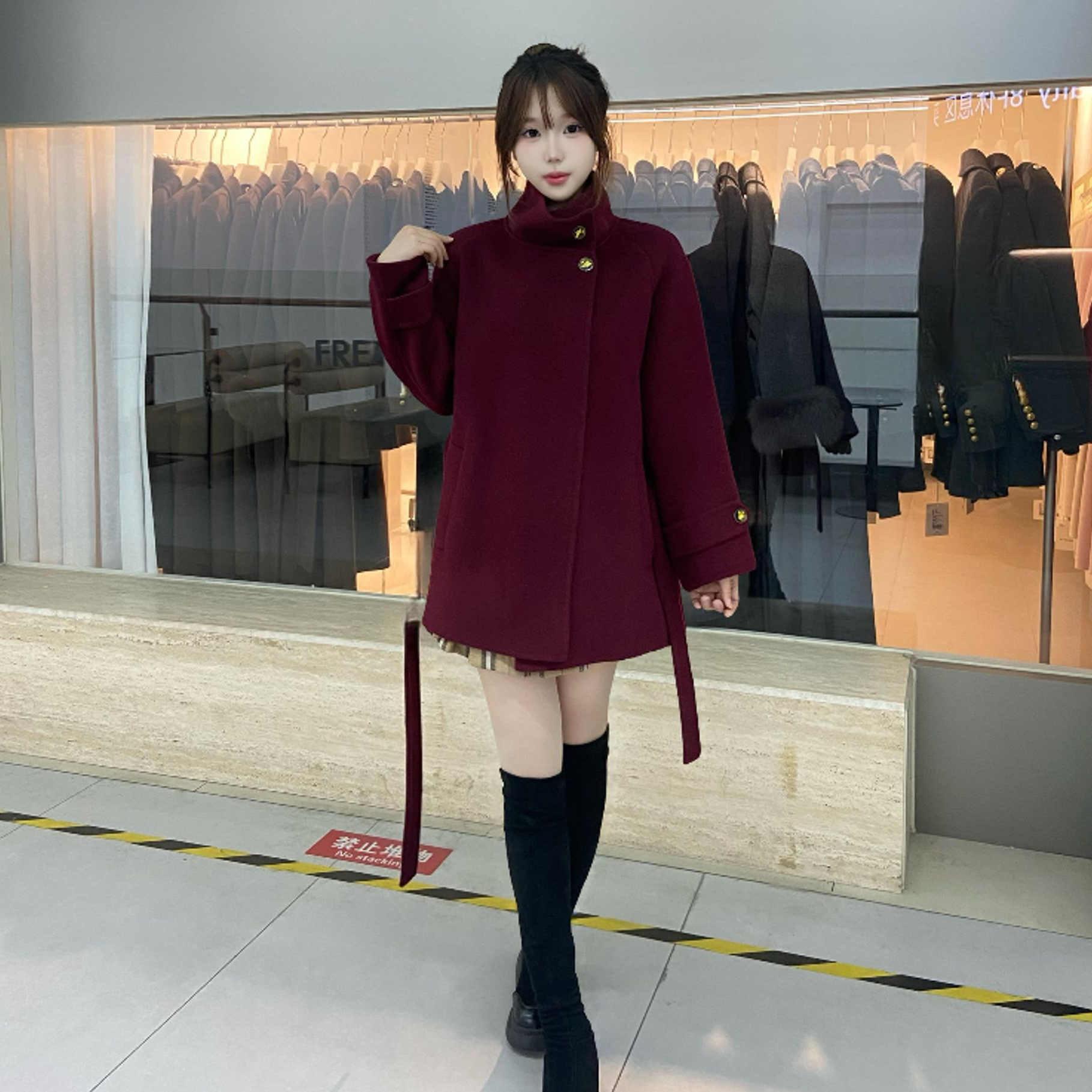 秋冬100%绵羊毛气质显瘦中长款保暖毛呢外套女58810