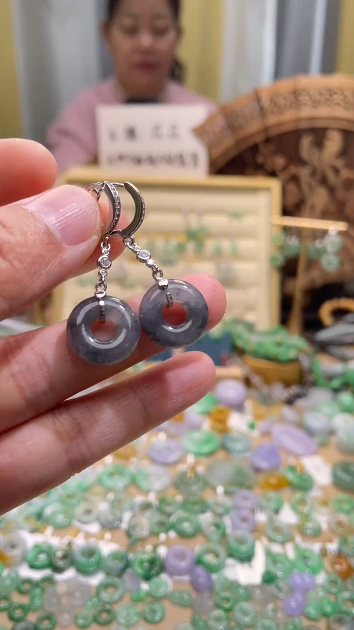 颈饰未镶嵌翡翠甜甜圈一对耳包