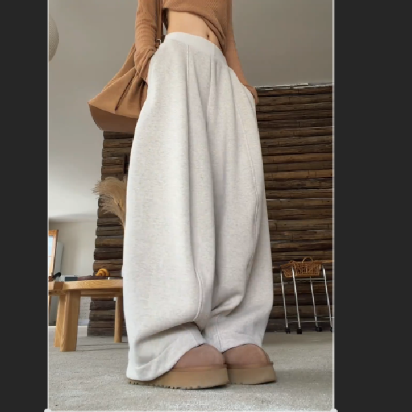 5010加绒立体卫裤女2025年冬季新款纯色百搭个性保暖休闲裤长裤
