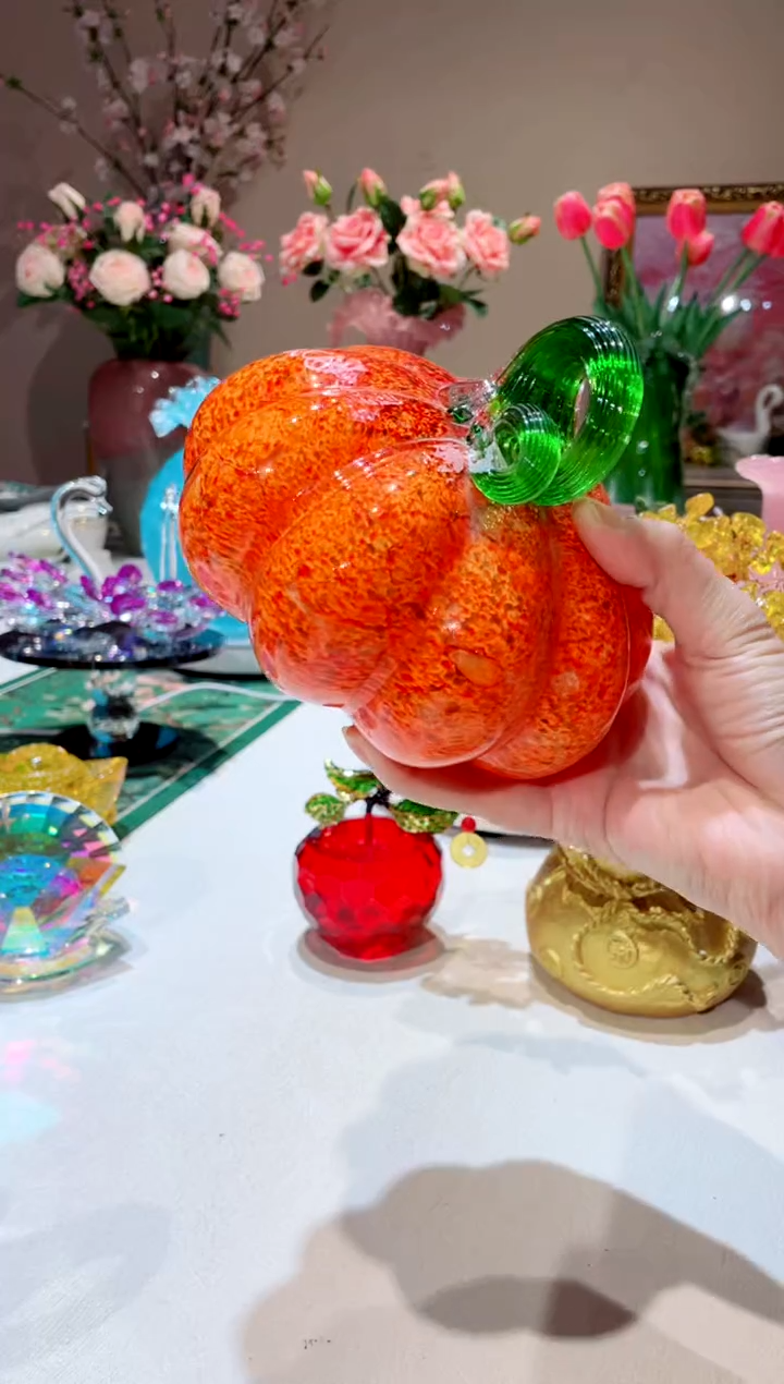 【闪购商品】琉璃手工艺品橙色绿藤南瓜   微瑕