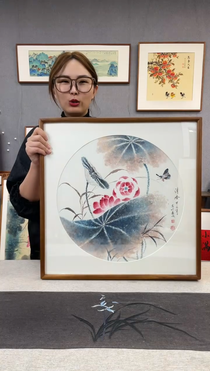 【闪购商品】国画手写手绘带框作品-52*52-