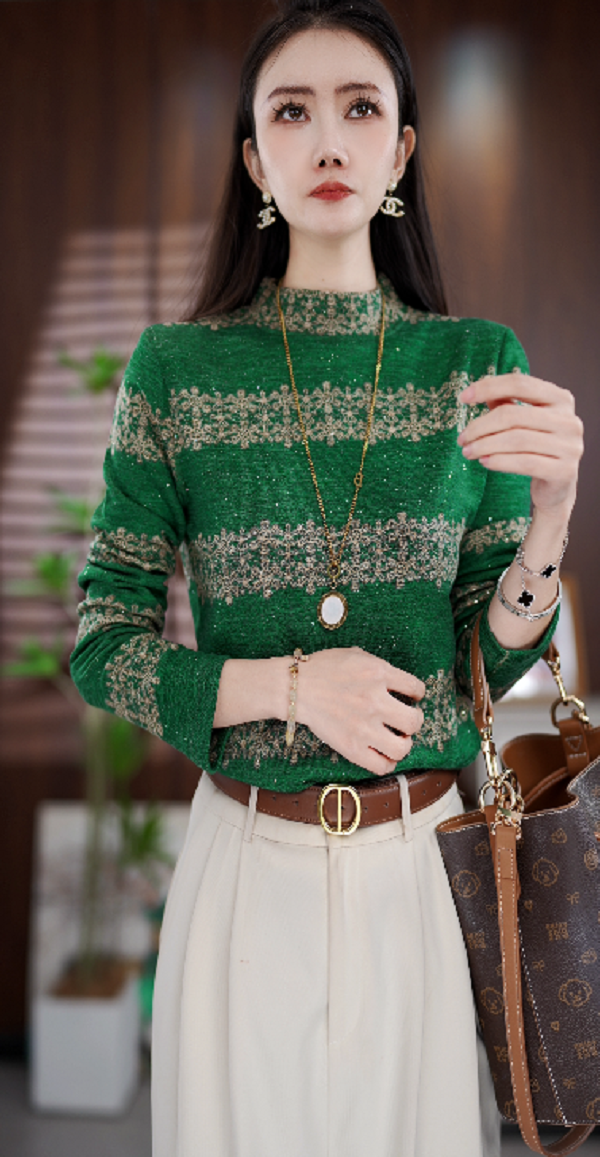 Y317款时尚百搭气质宽松减龄加绒半高领长袖上衣-悠悠