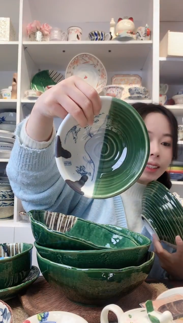 陶瓷【孤品】濑户烧鸟兽戏画织布釉小钵15cm