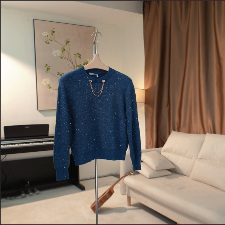 G054 秋冬时尚潮流亮片项链装饰针织毛衫女 1A30