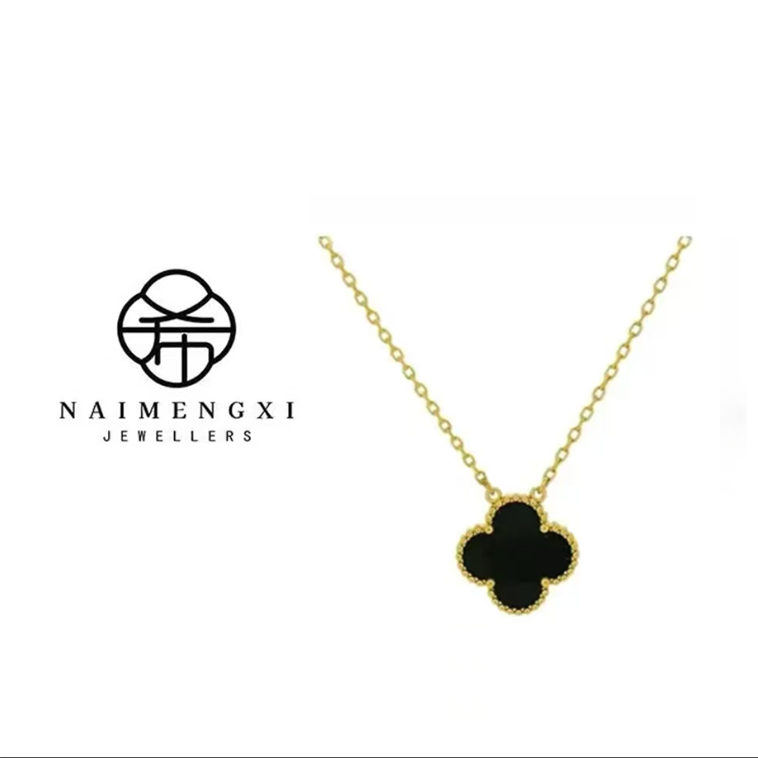 高定四叶草黑色项链小众轻奢百搭时尚经典简约