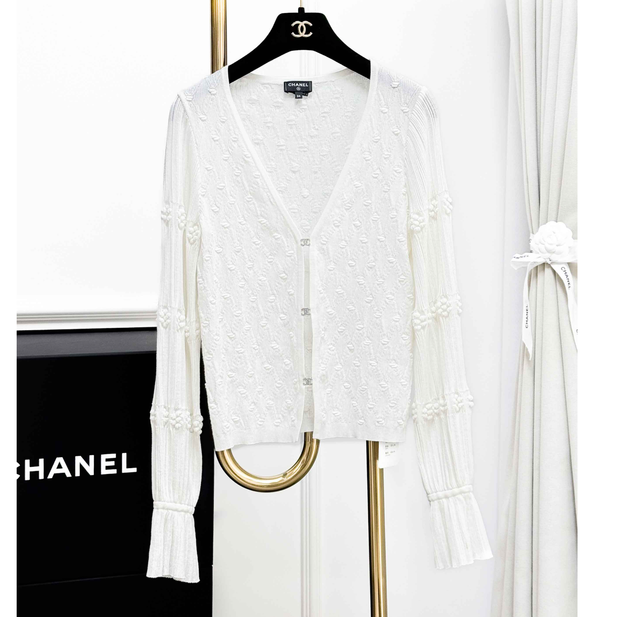 99新 Chanel/香奈儿 34码 白色 菱格纹 长袖 针织 开衫 