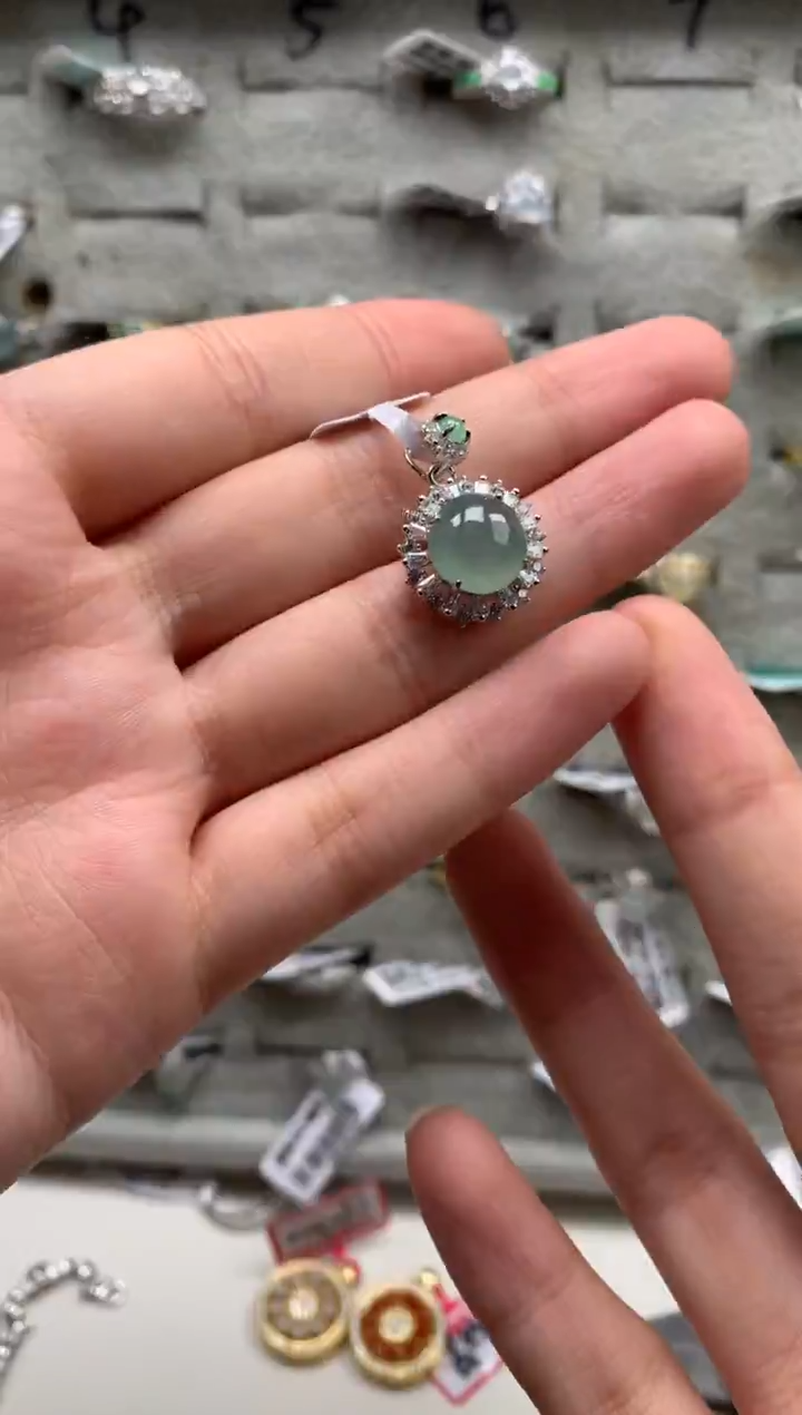 银S925镶嵌戒指翡翠吊坠10