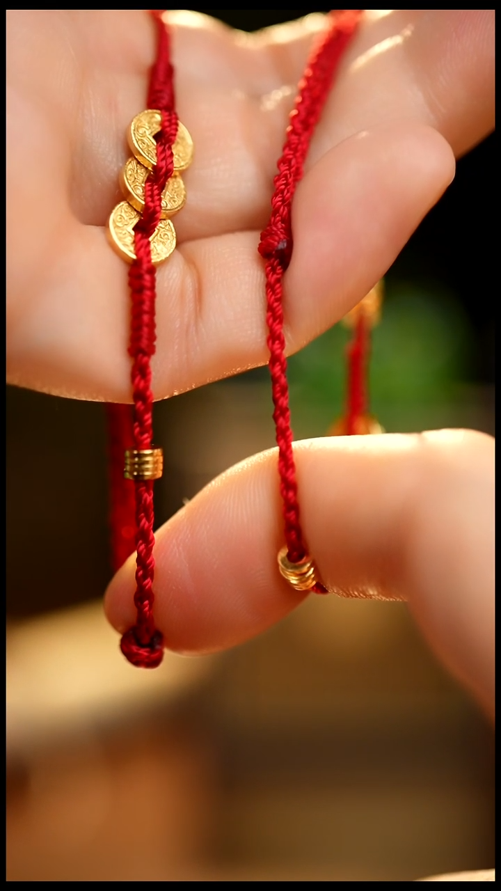 刺绣私人定制苗族手工足银红绳带金粉（粗）