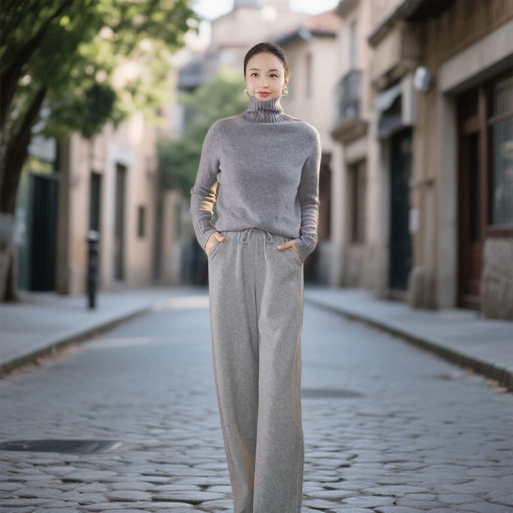 Roman.C.F 曼姐 高定羊毛混纺松紧腰镰刀休闲裤