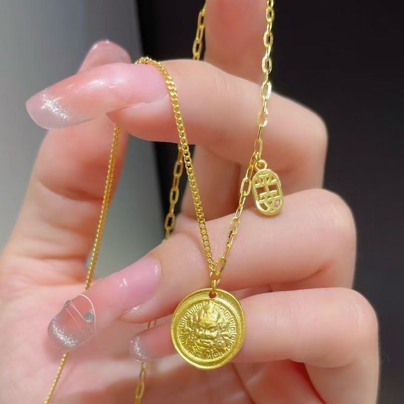 【潮万福】足金黄财神吊坠套链招财纳福高级气质百搭