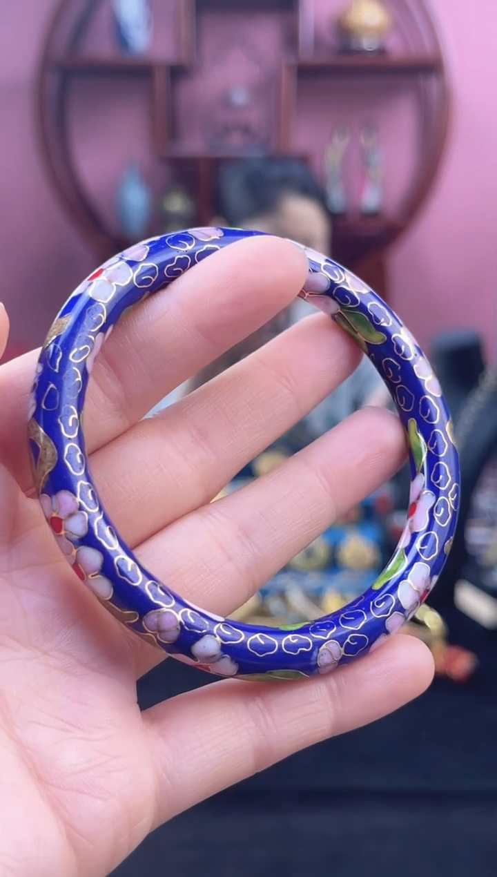 非遗  景泰蓝 公主镯 细 60  宝蓝
