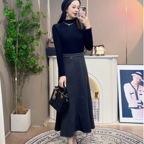 【3个裙长】秋冬毛呢小香风高腰修身显瘦休闲气质鱼尾半身裙