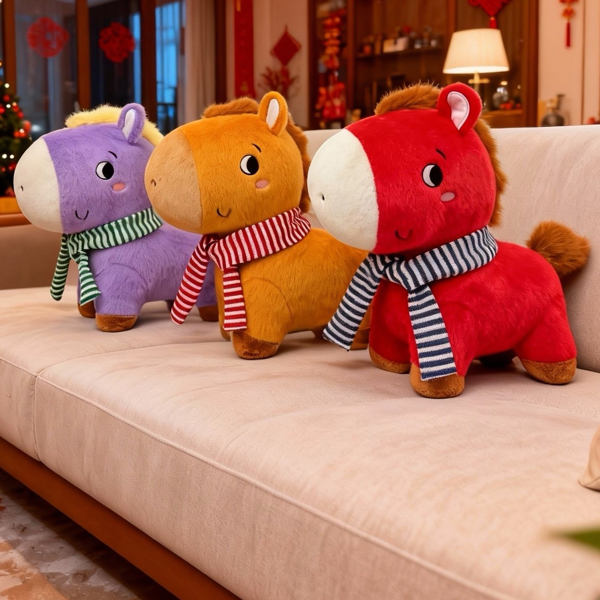 26年新款马年可爱抱枕马年精神马上精神精神毛绒玩偶春节礼品装饰