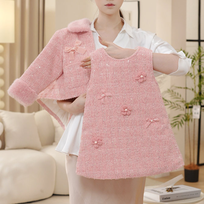 2025女童秋冬季新款加绒加厚小香风外套长裤套装两件套DA30821