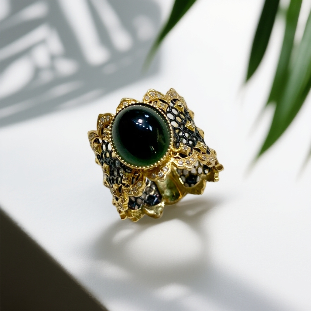 玥集珠宝18K金墨翠设计款戒指 多样性发货一件 备注圈口 不退不换