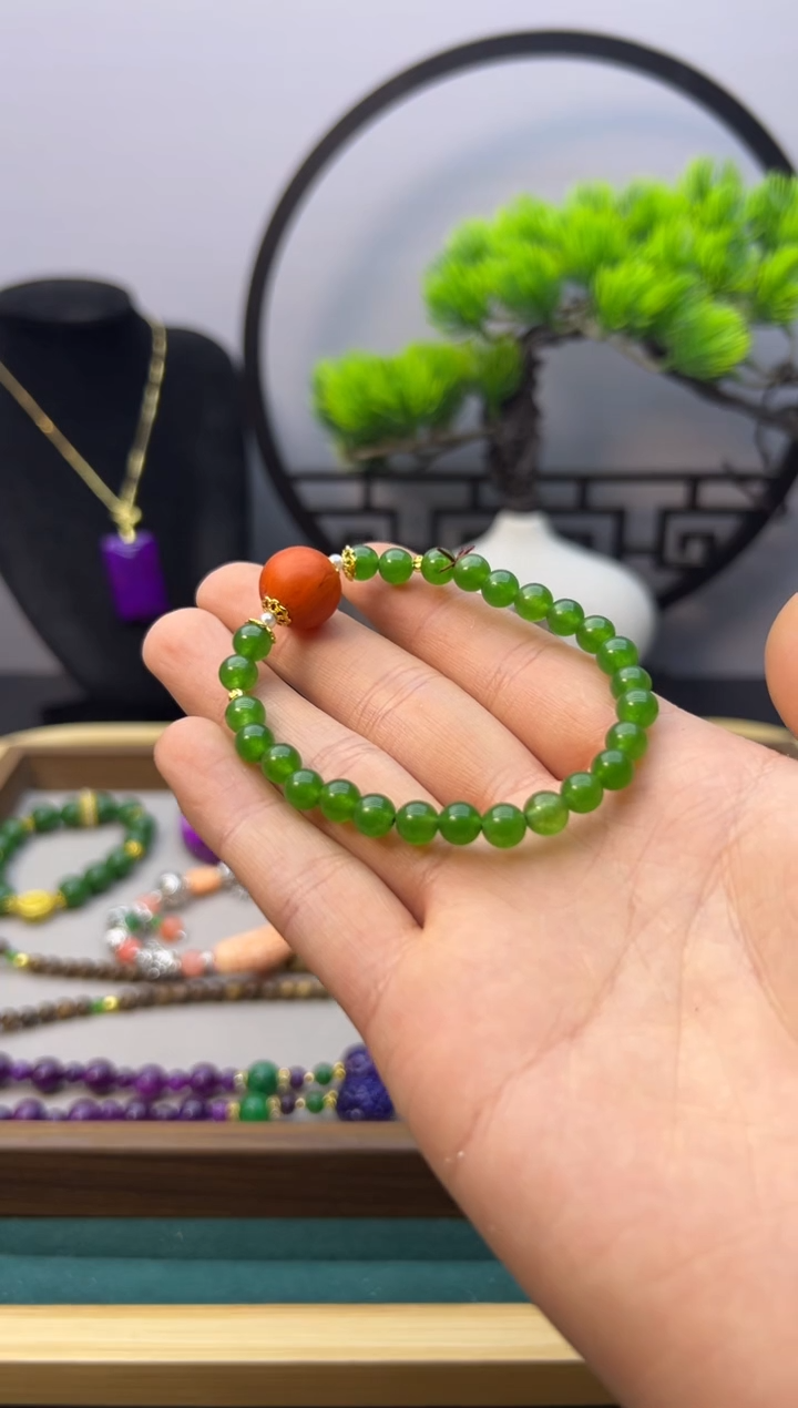 【闪购商品】和田玉手链14K金镶嵌S435         