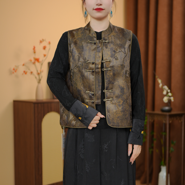 《疏影—马甲》2025 新中式国风提花女士百搭盘扣马甲