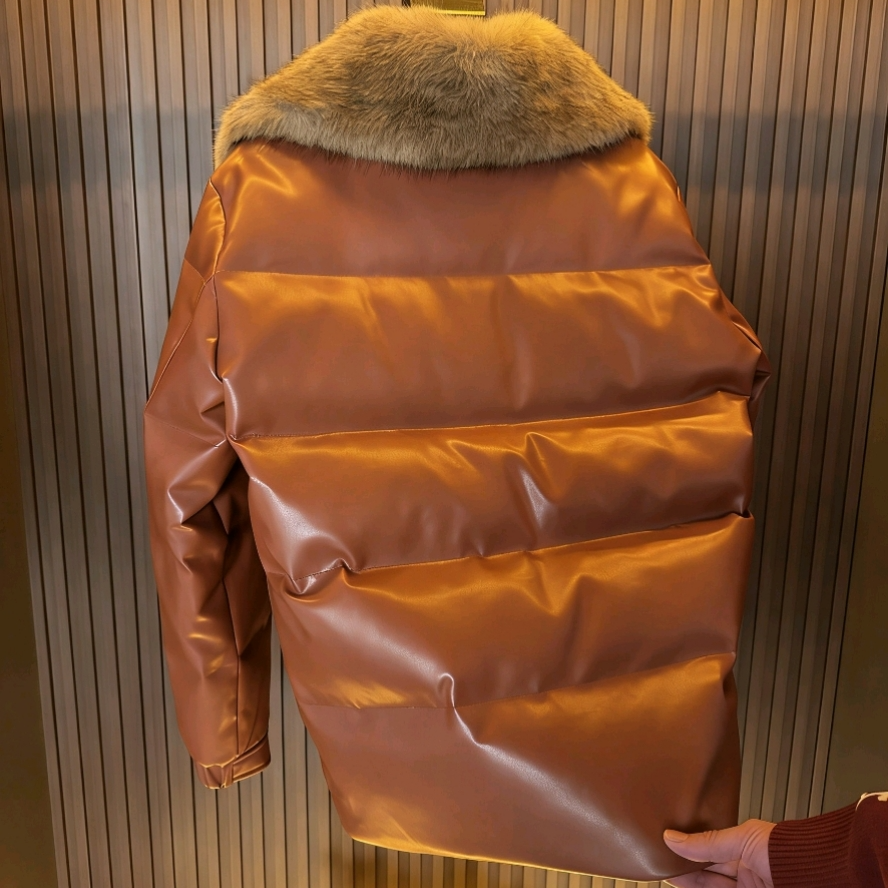 (F12)26年新品百搭小众潮流保暖男女同款羽绒服肌理感皮衣外套